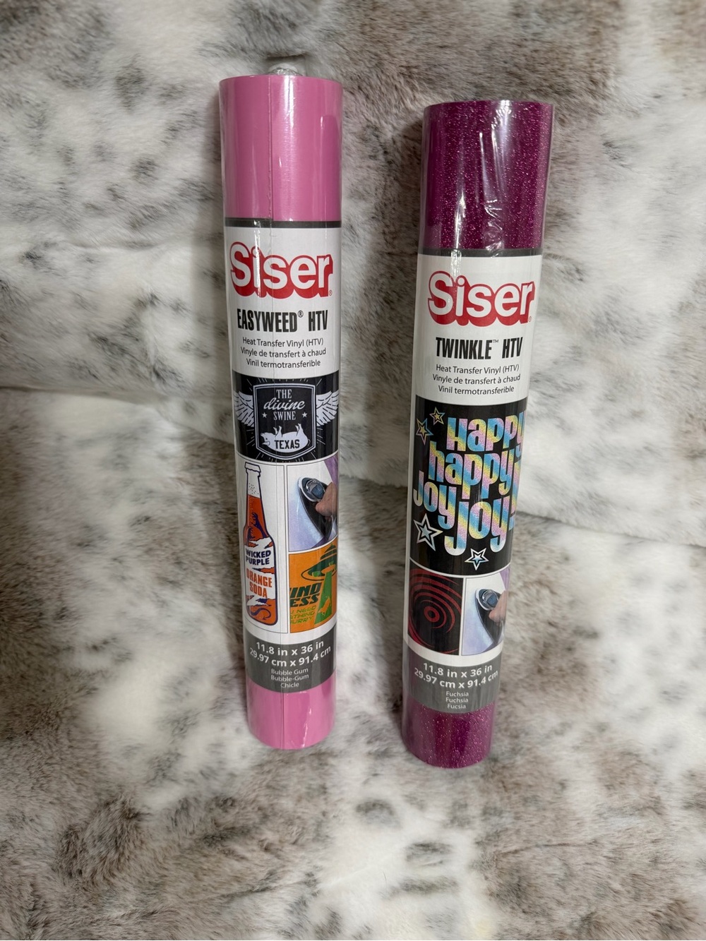 NWT- 2 Siser HTV Rolls - Bubble Gum Pink & Fuchsia Glitter